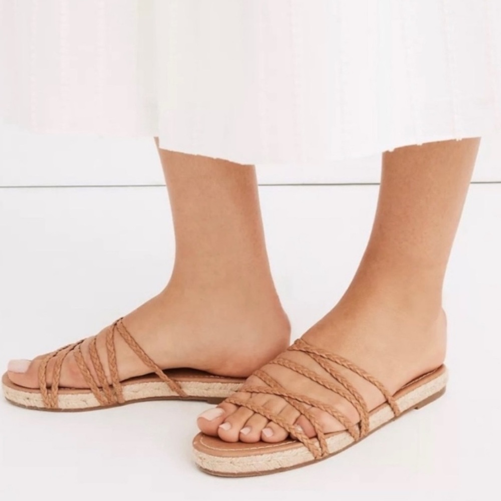 Madewell | Kathryn Leather Braided Multi-Strap Espadrille Slide Sandals | 7.5